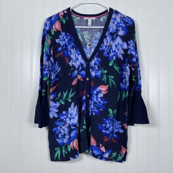 Isaac Mizrahi Live Womens Dark Floral Cardigan Size M Button Up Spring Bloomcore - Picture 1 of 10